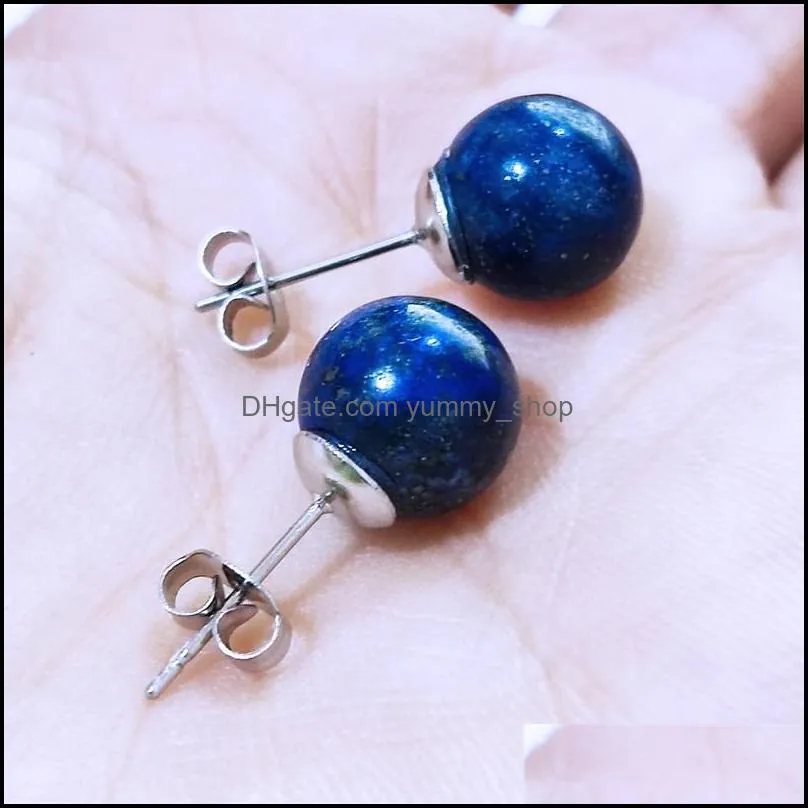 10mm lapis lazuli stone stud earrings healing crystal quartzs round ball beads fashion ear jewlry for women girl wholesale