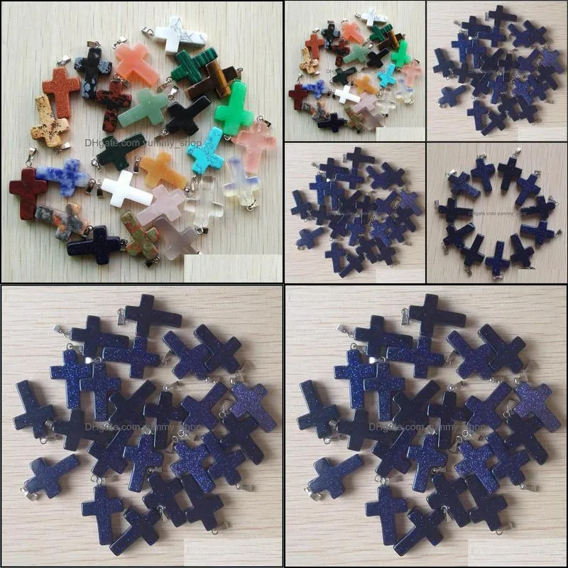 blue sand stone cross charms pendants for necklace jewelry making