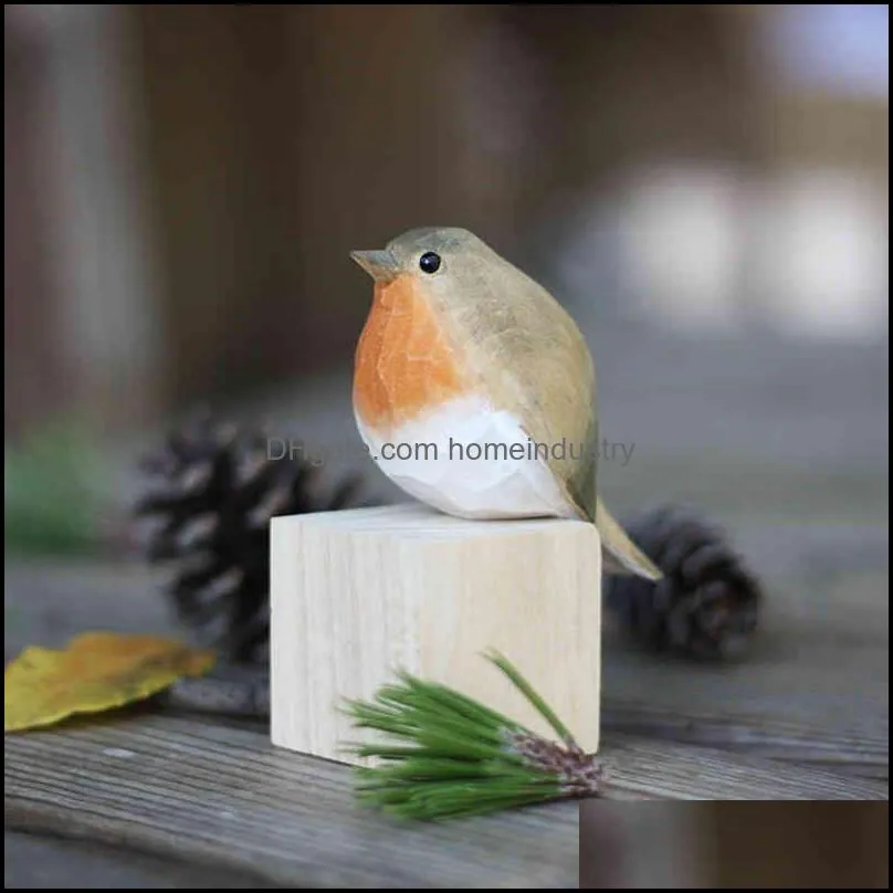 nordic style bionic carving wooden robin bird statue home decoration craft desktop ornament