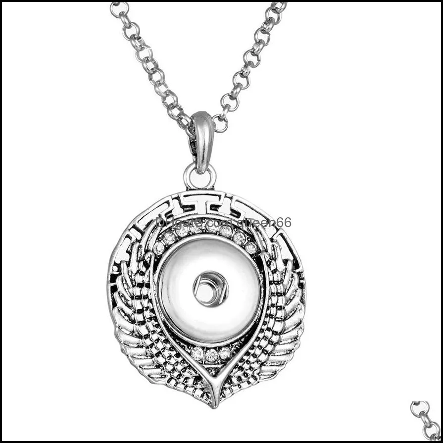 fashion vintage silver snap button pendant necklace flower rhinestone geometric pendant diy 18mm ginger snap buttons party necklace