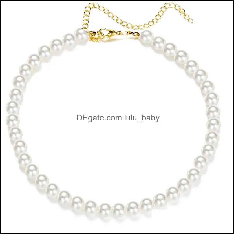 fashion elegant white imitation pearl choker necklace big round pearls wedding necklaces for women charm jewelry 3073 q2