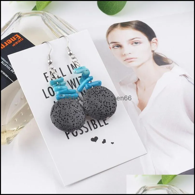 bohemia retro lava stone charms earrings diy essential oil diffuser jewelry women volcanic beads earring