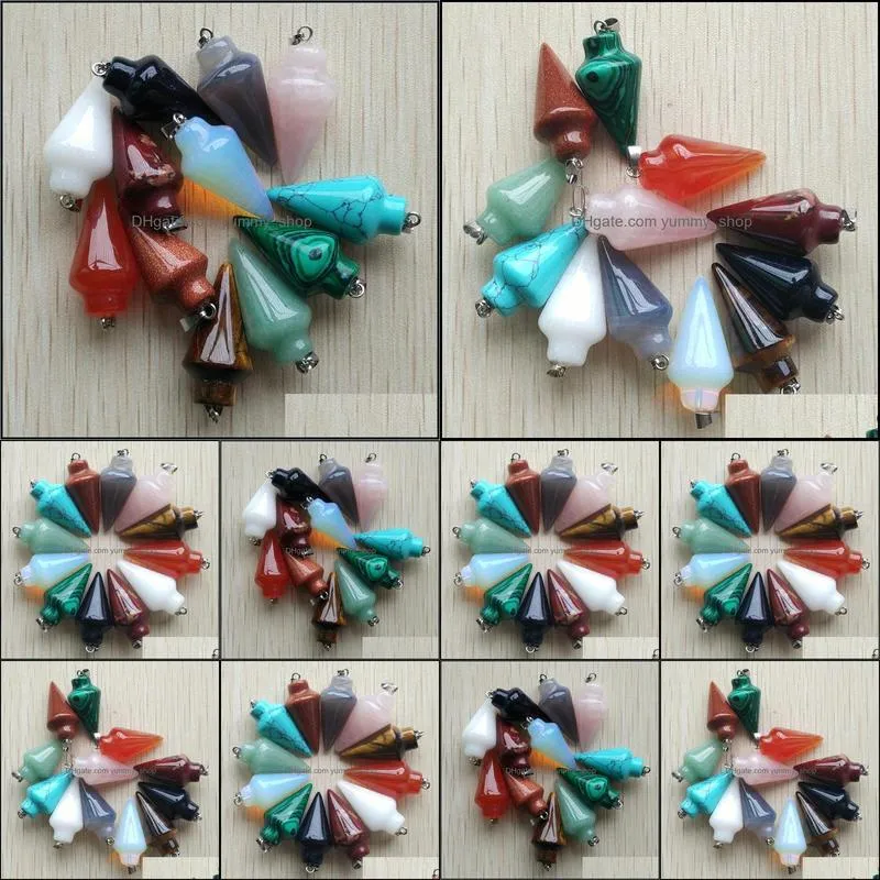 mixed pendulum stone circular cone charms pendants for jewelry making hangings fashion wholesale