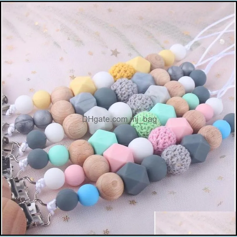 silicone wood baby pacifier clip beaded chain clips anti dropping holder appease mother and baby products hot sale 5bq g2