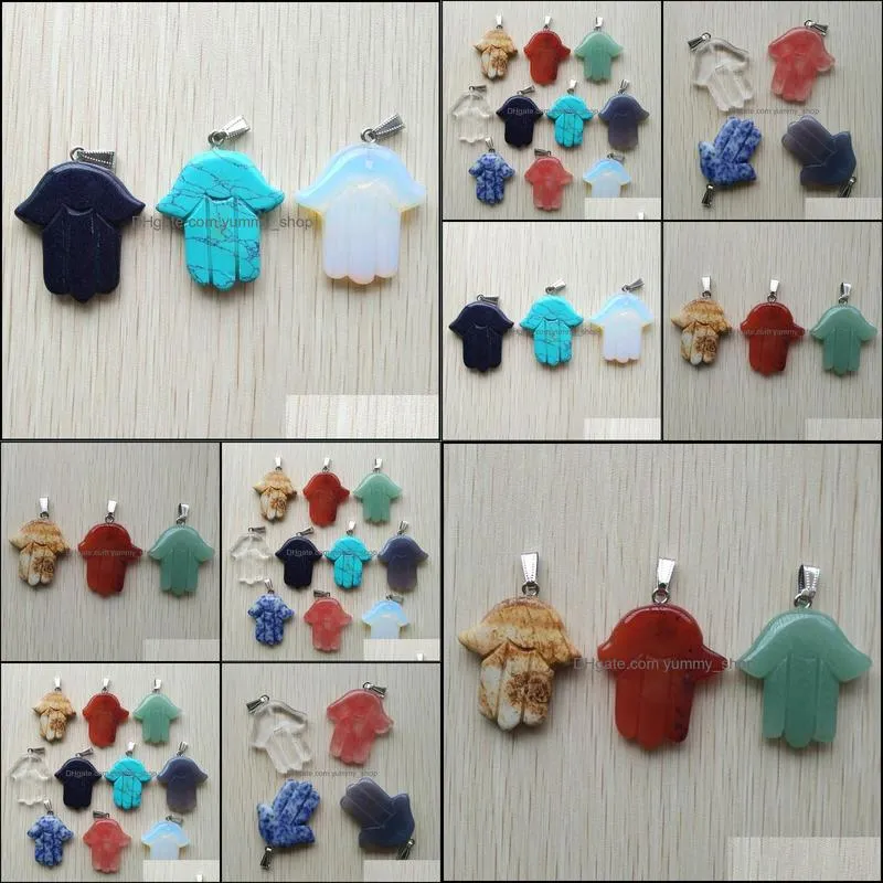 carved hand palm assorted natural stone charms crystal pendants for necklace accessories jewelry making