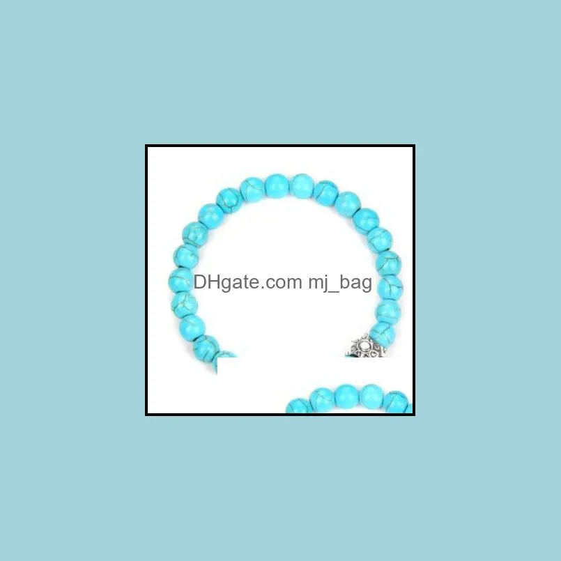 beaded natural stone bracelets blue tortoise strand bracelet sea turtle charm turquoise stone beads women mens