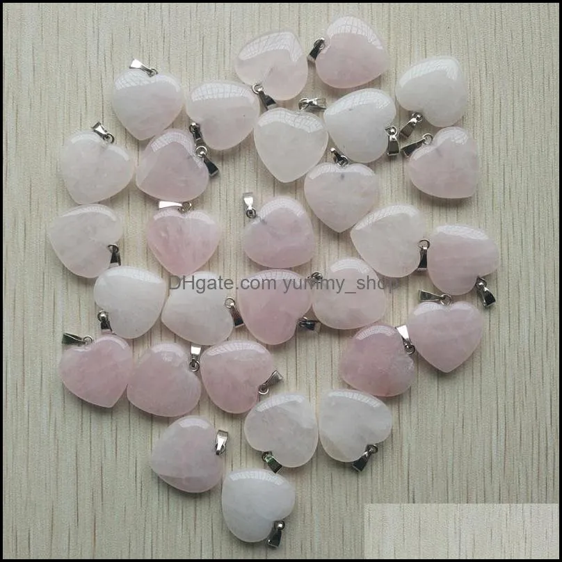 15mm rose quartz heart natural stone charms pendants for necklace jewelry making