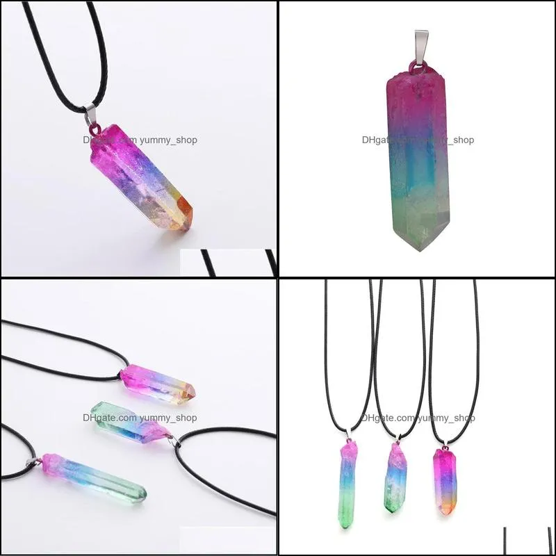 7 colorful plating crystal pillar charms rainbow pendant necklace jewelry for women men wholesale