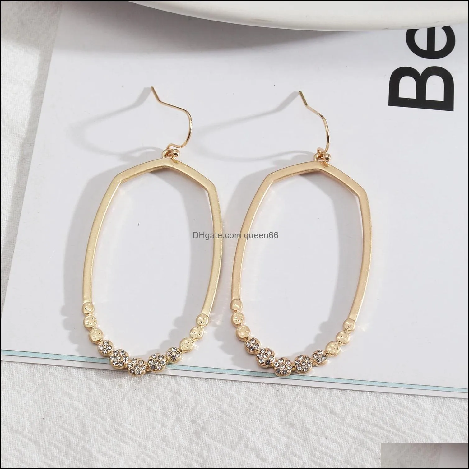 simple hexagon teardrop inspired metal frame rhinestone charms earrings for women dangle earings boutique christmas gifts