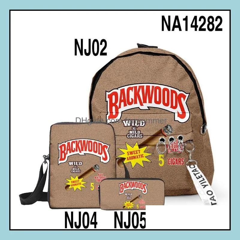 3d backwoods backpacks 3pcs/set red smell proof laptop shoulder schoolbag backwood print bag outdoor shoulderbags boys knapsack green