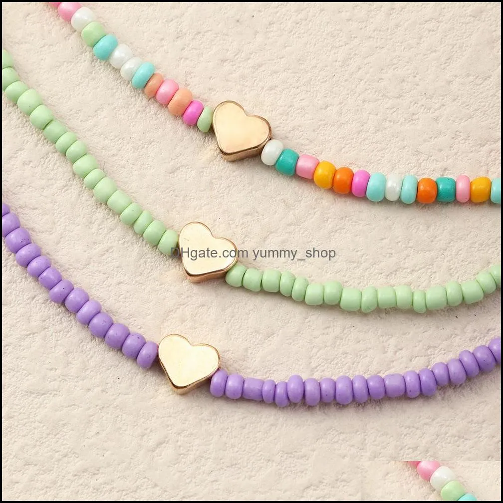 3pc/set beach summer candy color seed beaded friendship jewelry heart charm necklaces lovely women collar choker boho