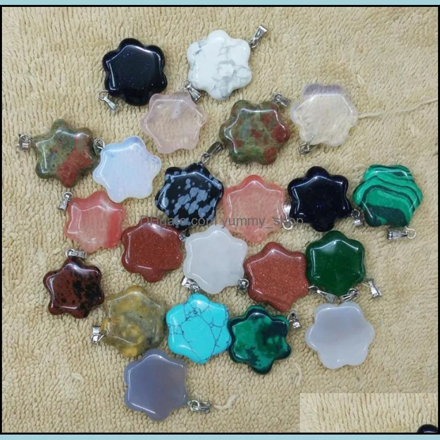 carved plum flower assorted natural stone charms crystal pendants for necklace accessories jewelry making