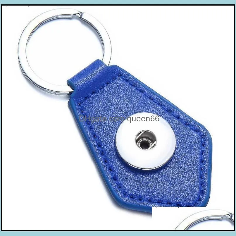 hexagon pu leather snap button key rings chain snap keychains fit diy 18mm snap jewelry