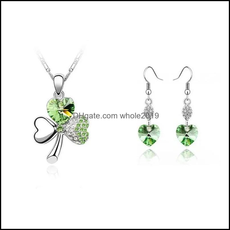 flower bridal jewelry sets antique clover pendant necklace earrings set clover wedding jewelry set