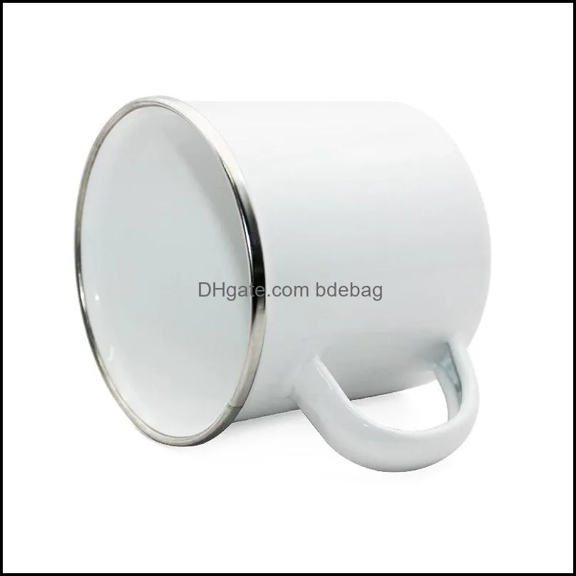 diy sublimation 12oz enamel mug with silver rim 350ml stainless steel enamelled cup handle blank tooth tumblers water coffee bottles