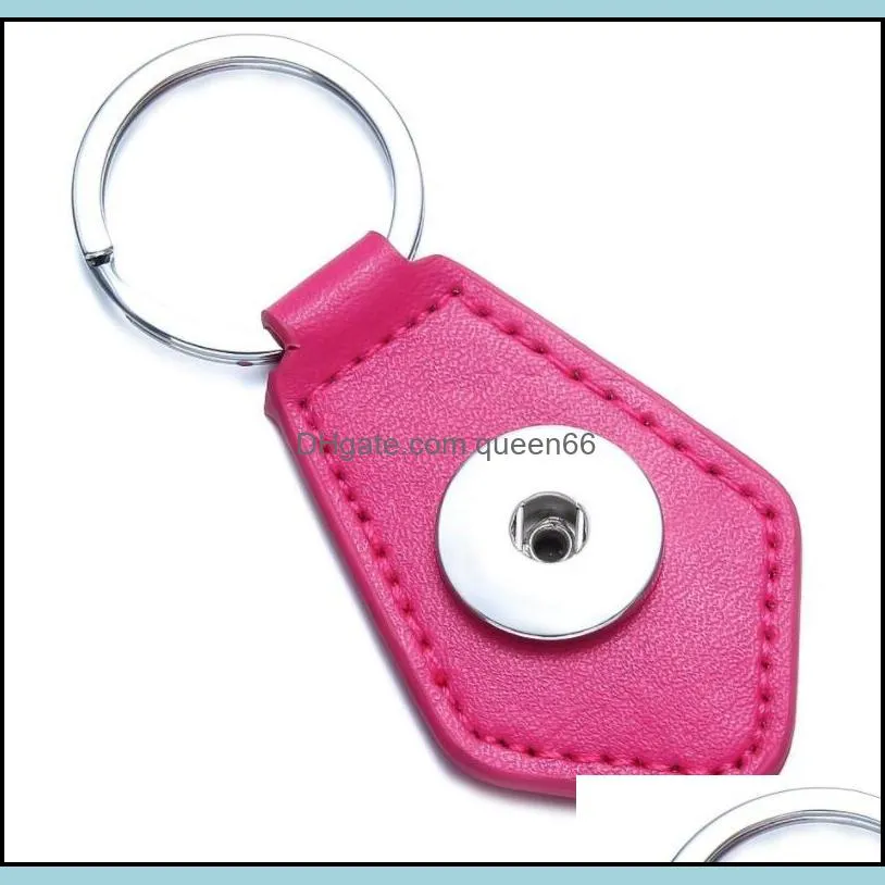 hexagon pu leather snap button key rings chain snap keychains fit diy 18mm snap jewelry