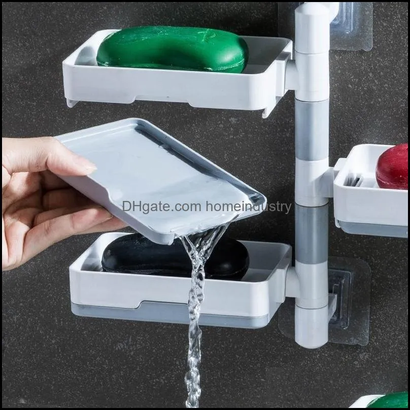 multi layer suction cup dish with drain water mobile space saving bathroom soap holder for storage container dishes box