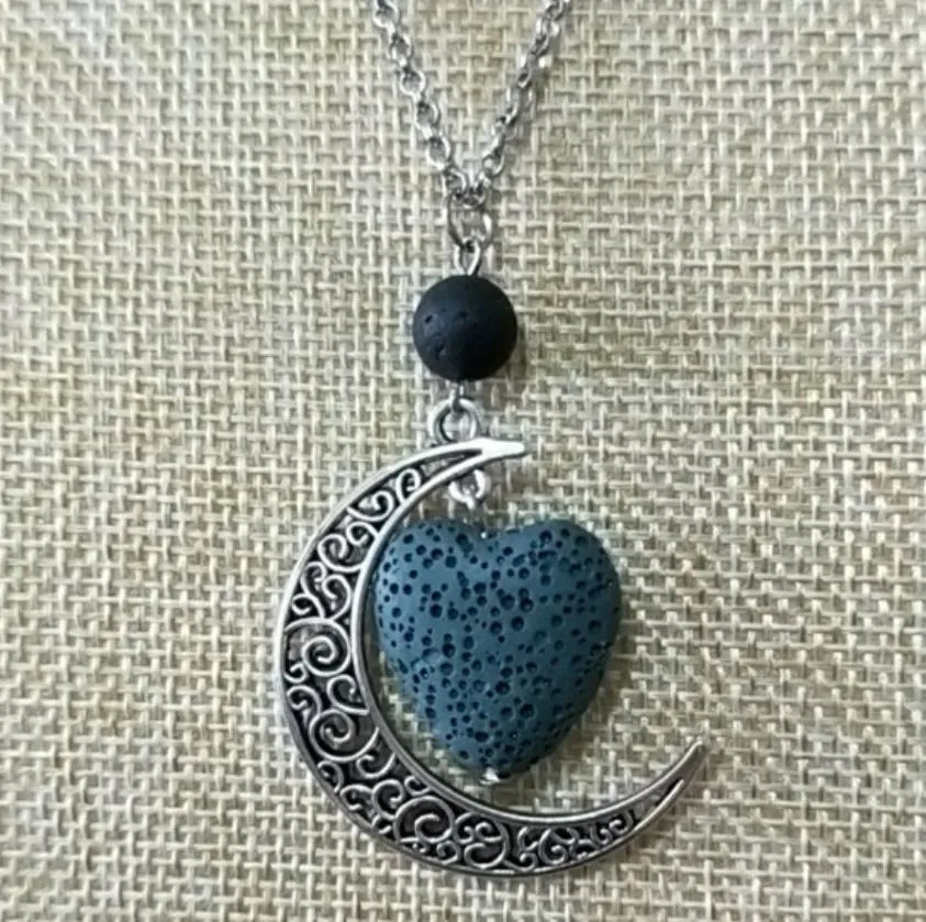 colorful aromatherapy heart lava stone moon charms pendant  oil diffuser necklace lava jewelry