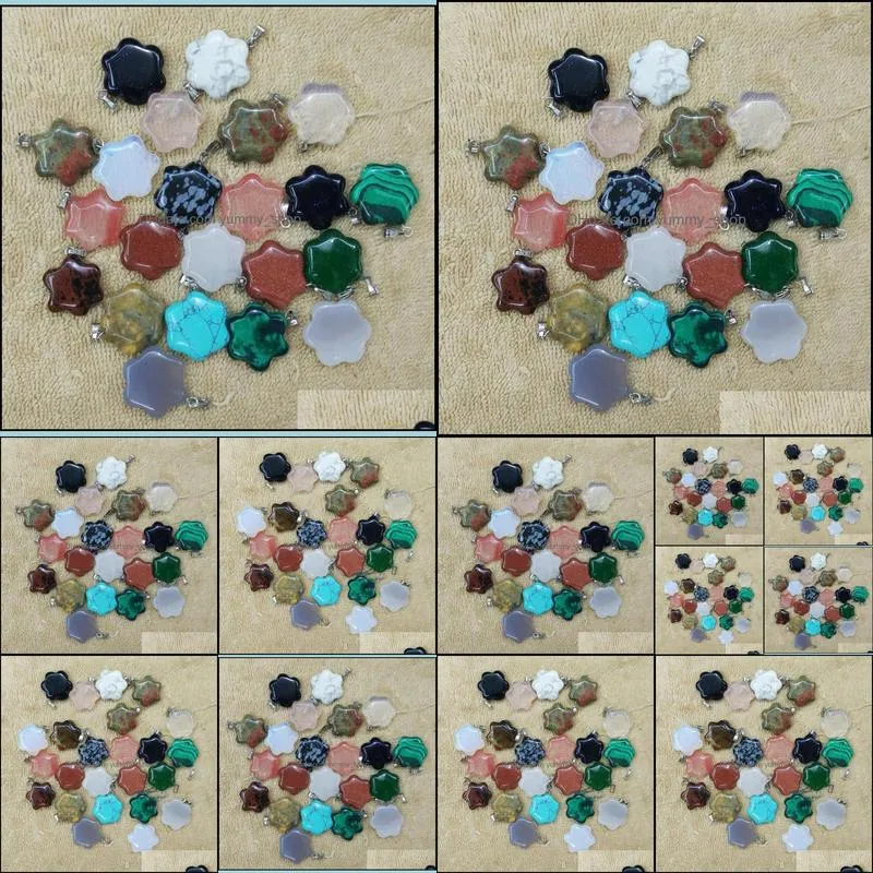 carved plum flower assorted natural stone charms crystal pendants for necklace accessories jewelry making