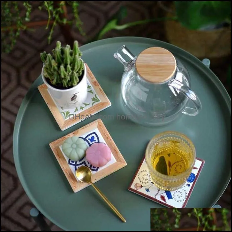 cutelife nordic ceramic retro cup mug drink coasters cork wood heat resistant pad table mat coaster decoration & accessories