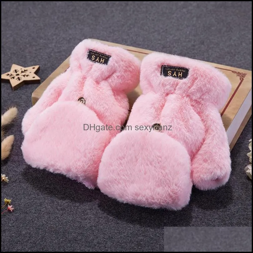 soft faux fur gloves fuzzy lined flip up down top fingerless winter warm cover mittens for teen girls women outdoor sports