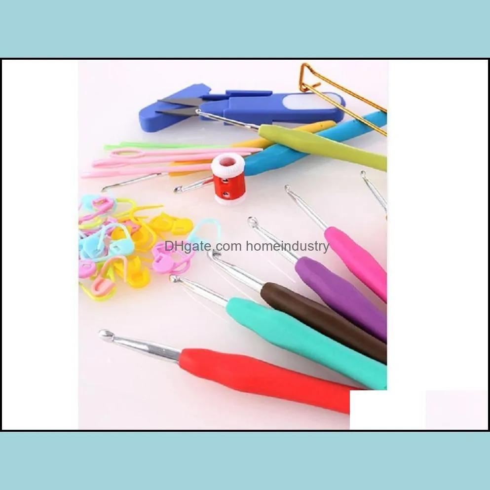 2021new 9pc/set color silicone soft handle metal crochet set diy knitting needles crochet tool hook pin dhl