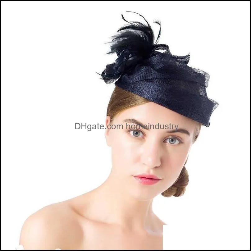 elegant ladies royal fascinators hat sinamay fascinator women linen feather wedding party hair accessory race