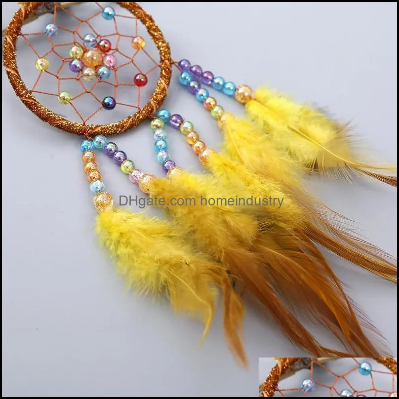 manual dreamcatcher wind chime feather bead round aeolian bells home furnishing decorative trinkets dream catcher hanging