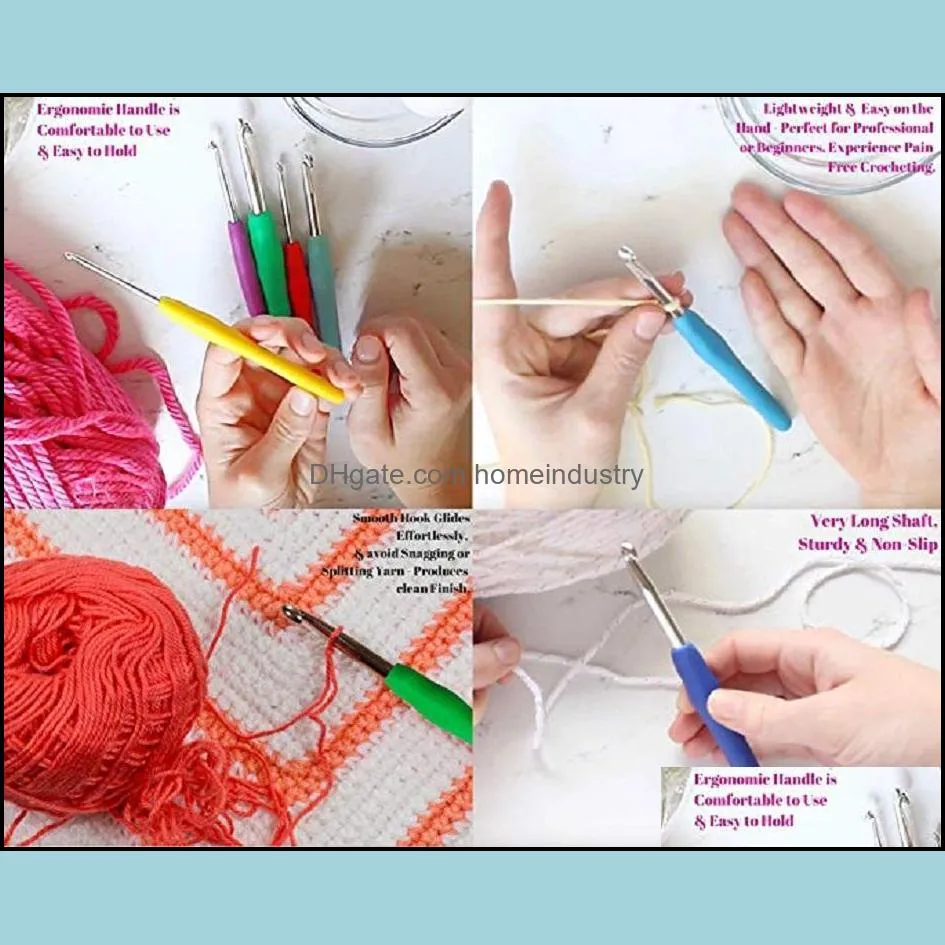2021new 9pc/set color silicone soft handle metal crochet set diy knitting needles crochet tool hook pin dhl