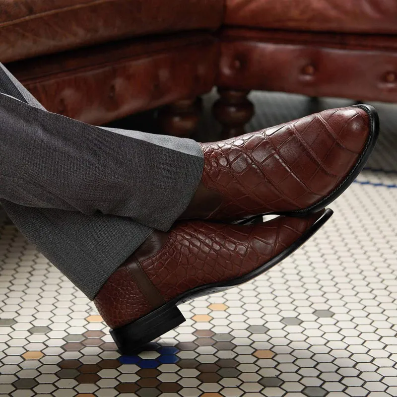 Dress Shoes European American Vintage Men's Boots Pattern Western  Single Mens SlipOn MidCalf Plus Size 3848 220831