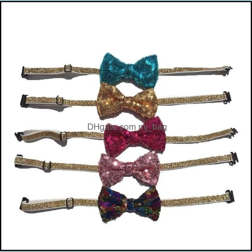 adjustable sequins bowknot polychromatic comfortable elastic cat dog neck strap fashion pet ornaments bow tie 2 3ay g2