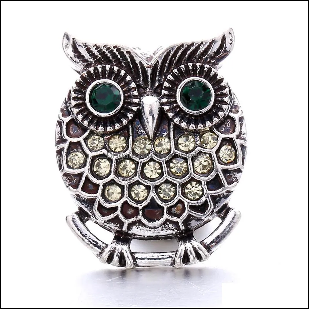 wholesale vintage owl rhinestone ginger snap button clasp jewelry findings women men zircon charms 18mm metal snaps buttons factory