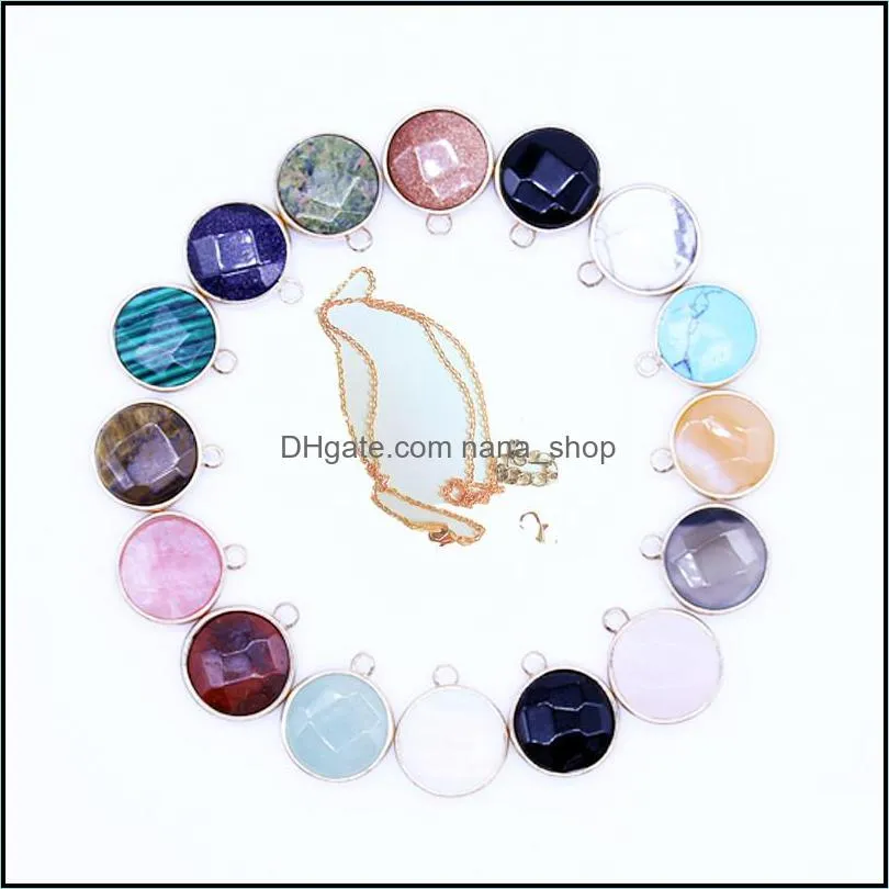 natural stone mixed color striped cut round pendant mixed dyed plated natural agate pendant decorated with round lady charm