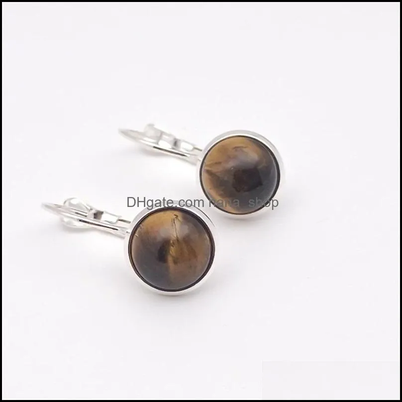 silver plated tiger eye quartz healing crystal charms earrings geometric natural stone earring for women jewelry