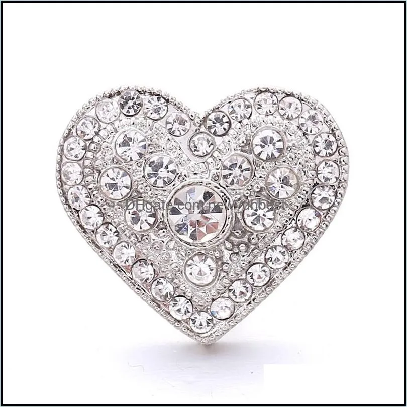wholesale trendy crystal rhinestone love heart snap buttons clasp 18mm metal decorative zircon button charms for diy snaps jewelry findings factory