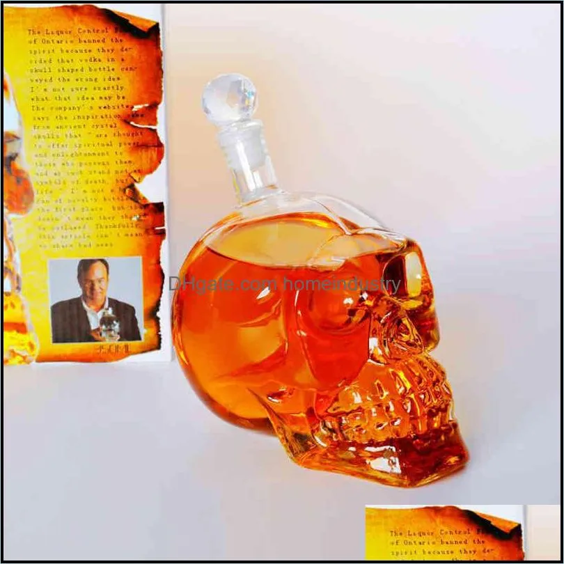 1000ml high-end creative skull glass whisky vodka wine bottle spirits cups transparent wine drinking cups bar home hot