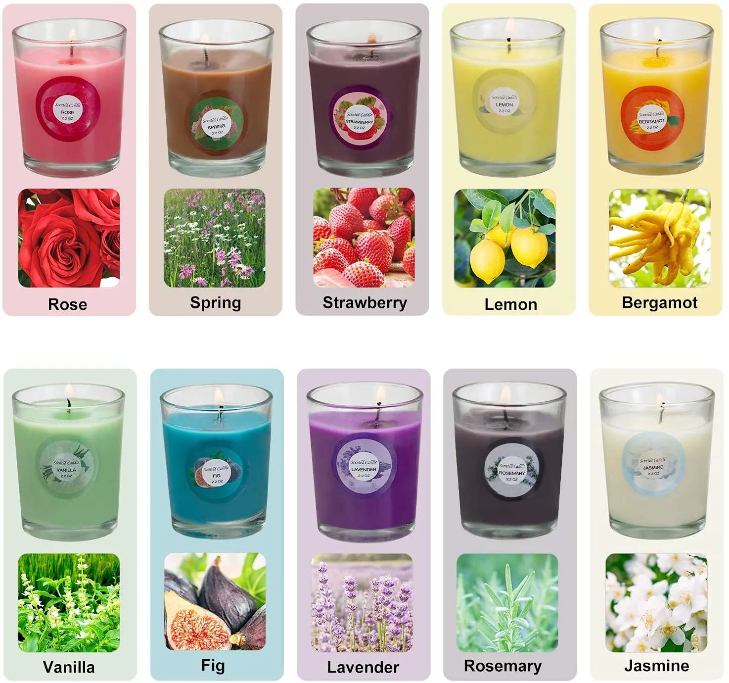 scented candles, anxiety reducer jasmine, rose, vanilla, bergamot, fig, lavender, lemon, spring,strawberry, rosemary, aromatherapy organic massage candles