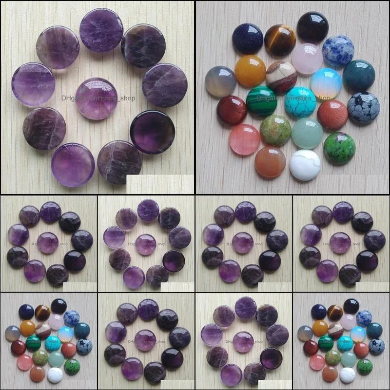 20mm amethyst quartz stone flat base round cabochon cystal loose beads for necklace earrings jewelry & clothes accessories making