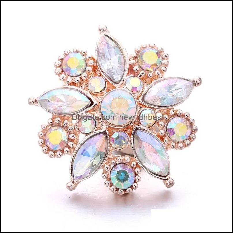 wholesale rhinestone 18mm snap button flower clasp gold metal zircon charms for snaps jewelry findings suppliers