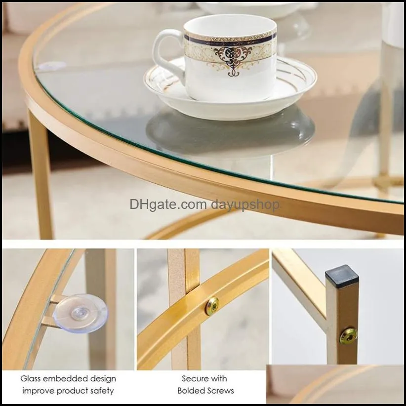 us stock round coffee table gold modren accent table tempered glass side table for home living room mirrored top/gold frame a12