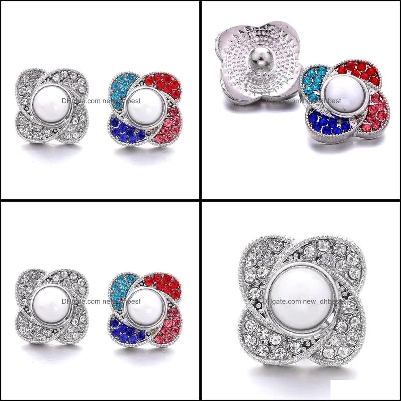 wholesale mix rhinestone snap buttons clasp 18mm metal decorative button charms for diy snaps jewelry findings factory suppliers