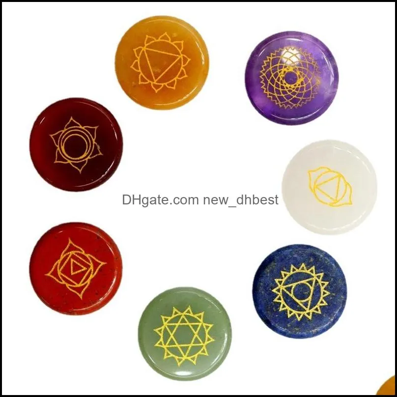 yoga symbol 7 chakra set reiki natural stone crystal stones polishing quartz yoga energy bead chakras healing decoration