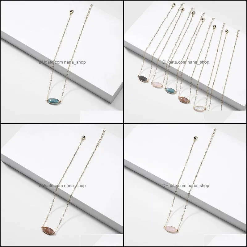 colorful oval hexagon geometric natural stone gold plated pendant necklaces for women lady brand jewelry