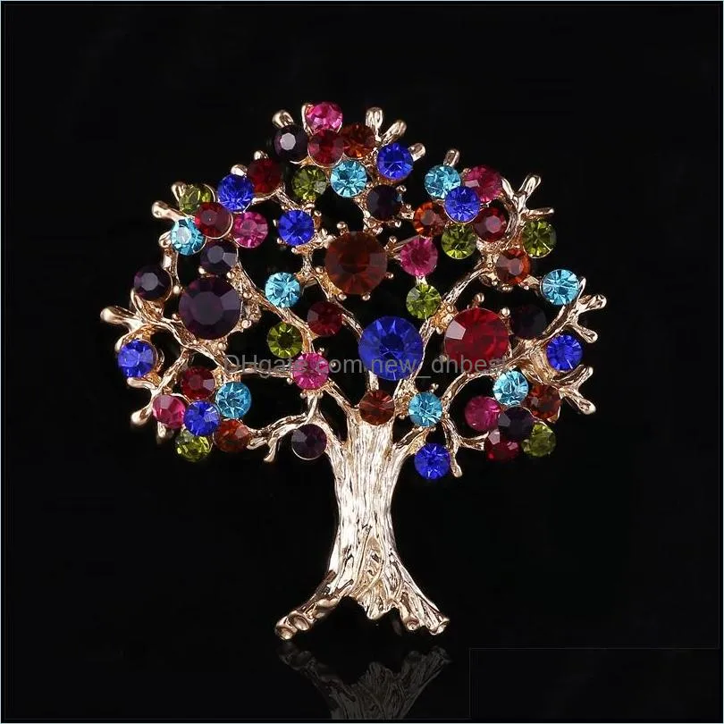 fashion pins brooches jewelry tree of life gold plated tone rhinestone crystal red brooch pin for ladies evening party 33 e3