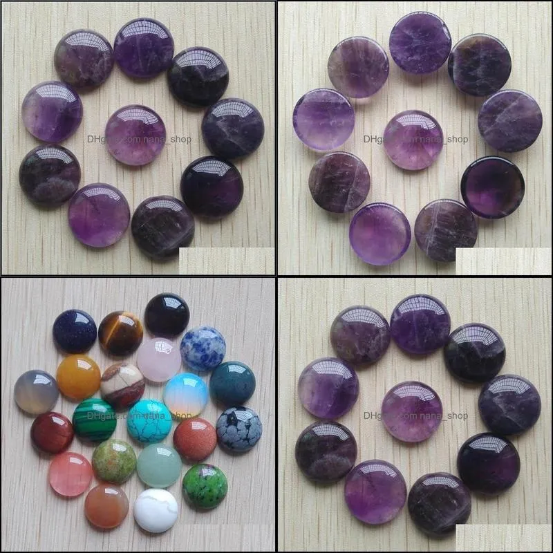 20mm amethyst quartz stone flat base round cabochon cystal loose beads for necklace earrings jewelry & clothes accessories making