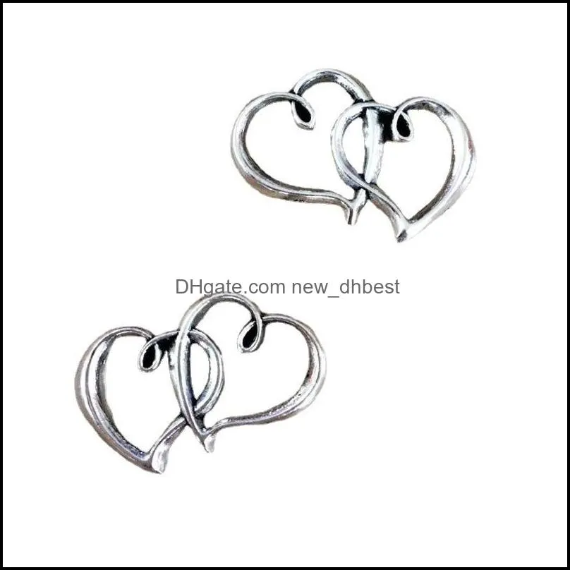 30x18mm 100pcs alloy double heart charms antique silver charms pendant for necklace jewelry making findings