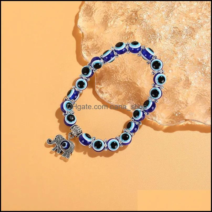 evil eye lucky palm glass bead bracelet elephant owl butterfly charm bracelets lovely women men friendship banglejewelry