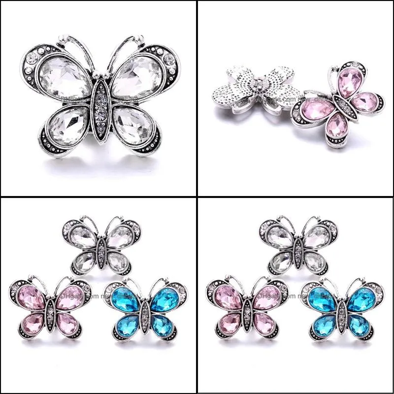 wholesale mix rhinestone snap buttons butterfly clasp 18mm metal decorative button charms for diy snaps jewelry findings factory