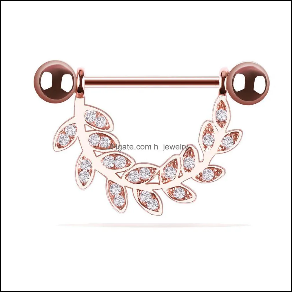 gold leaf-studded stainless steel breast ring pierced female nipple shield body piercing ring body jewelry as a pair for sale