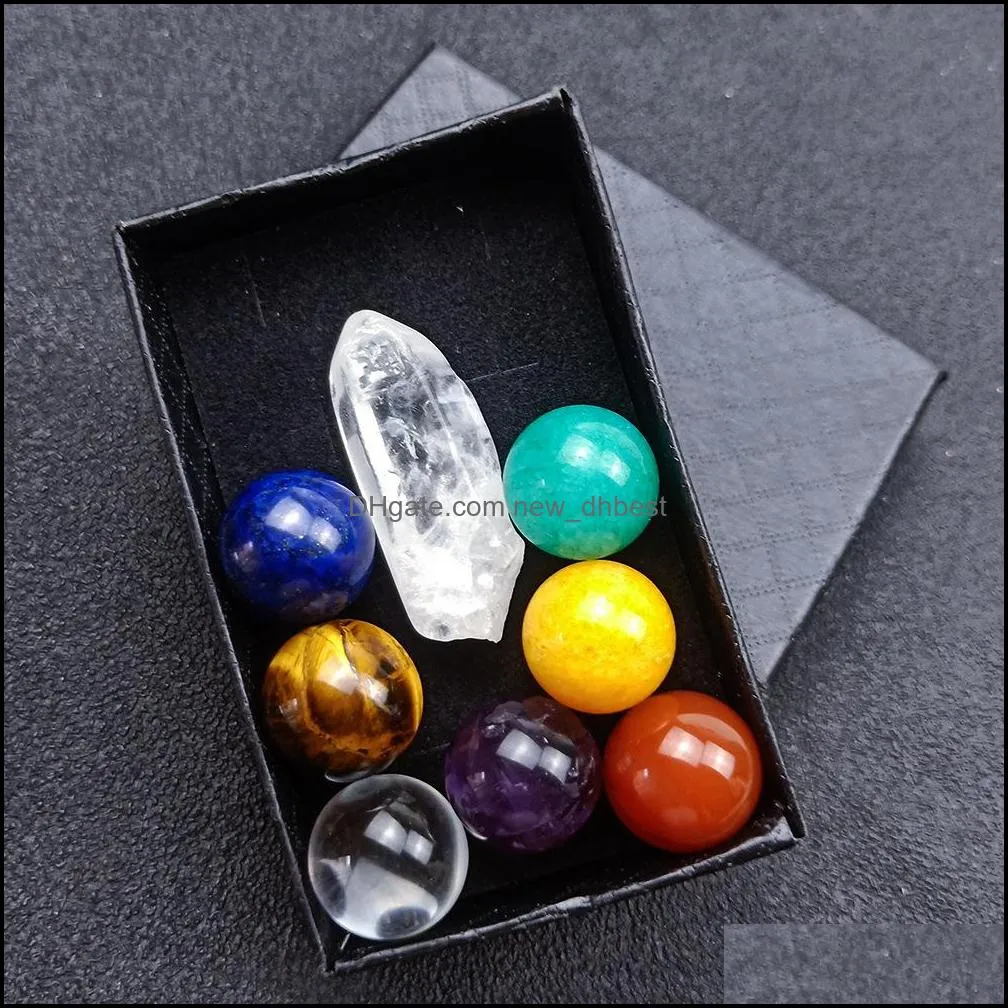 7pcs 16mm seven chakra stone reiki healing crystal hand piece holistic balancing polished palm natural stones with box